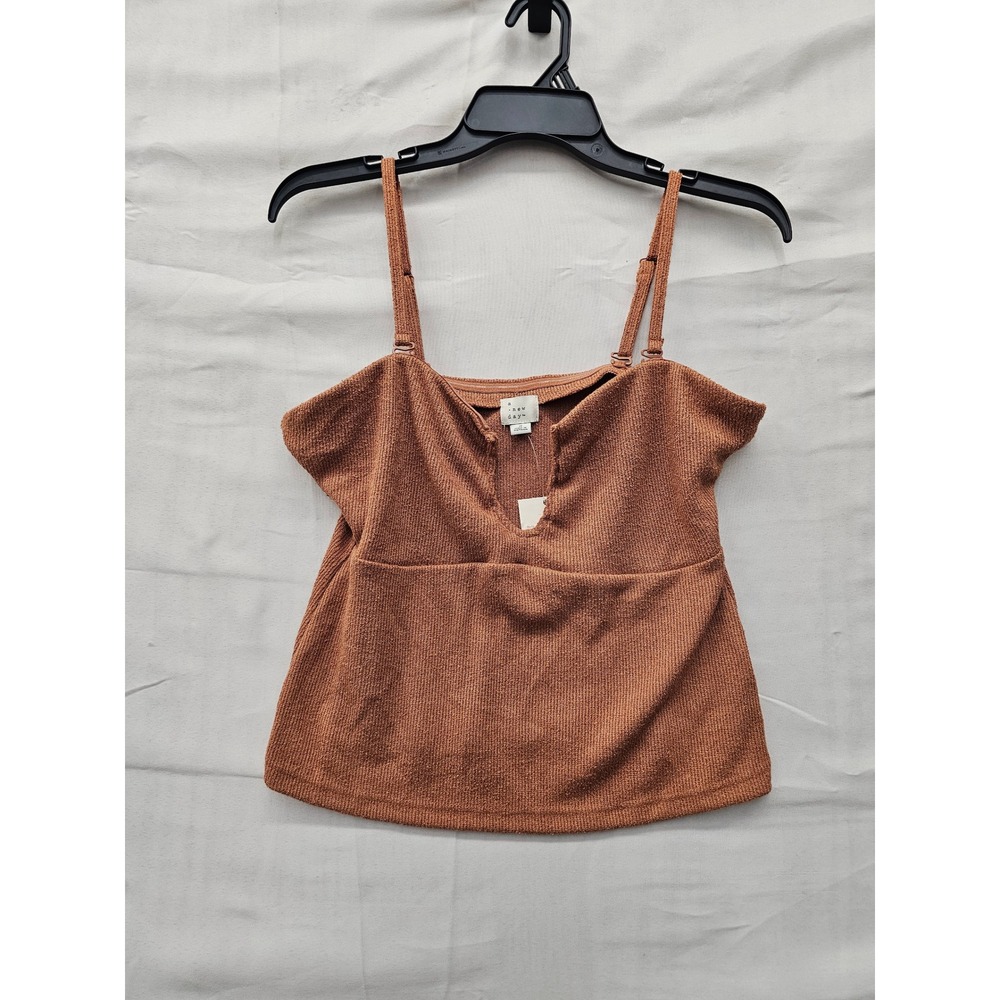 A New Day Womens Textured Knit Cami Top Brown Rayon Blend Casual Size Medium